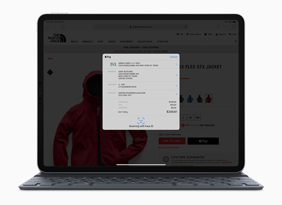iPad Pro showing Apple Pay screen.