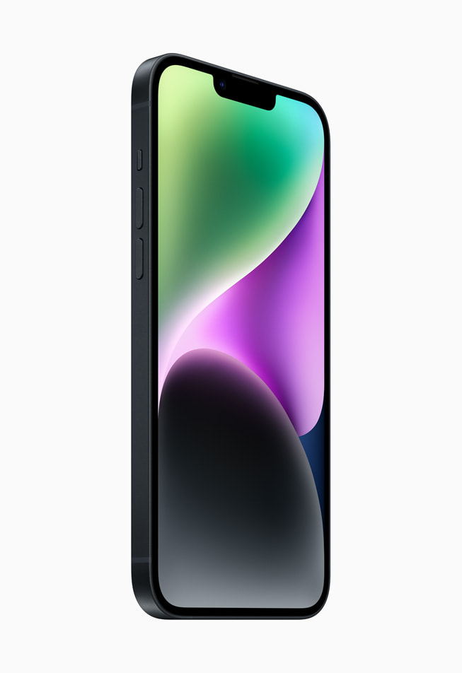iPhone 14 Plus is shown in midnight.