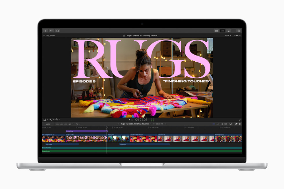 Editing video in Final Cut Pro on the MacBook Air in silver.