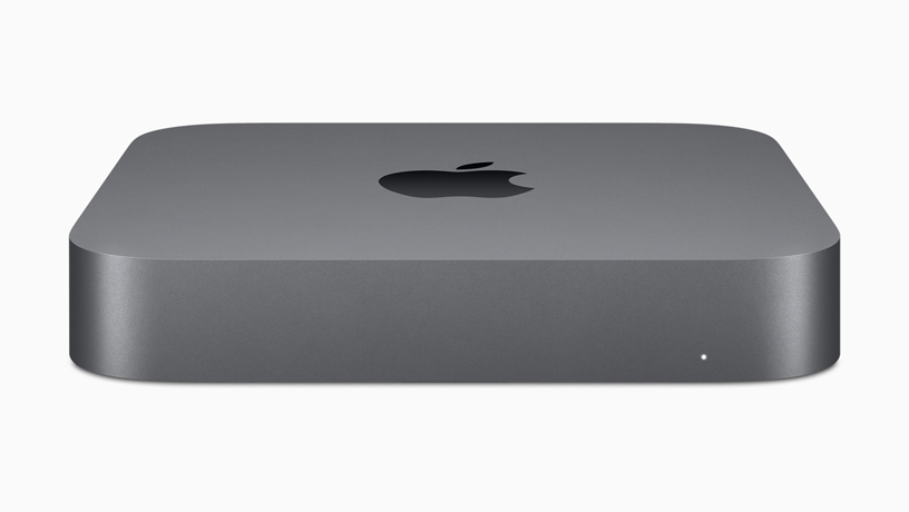 A profile of the new Mac mini in space gray.