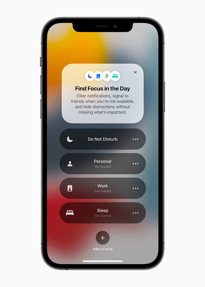 Eine Liste von Fokus Arten auf einem iPhone 12 Pro.