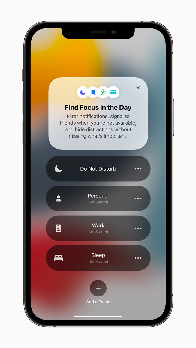 A list of Focus types displayed on iPhone 12 Pro.