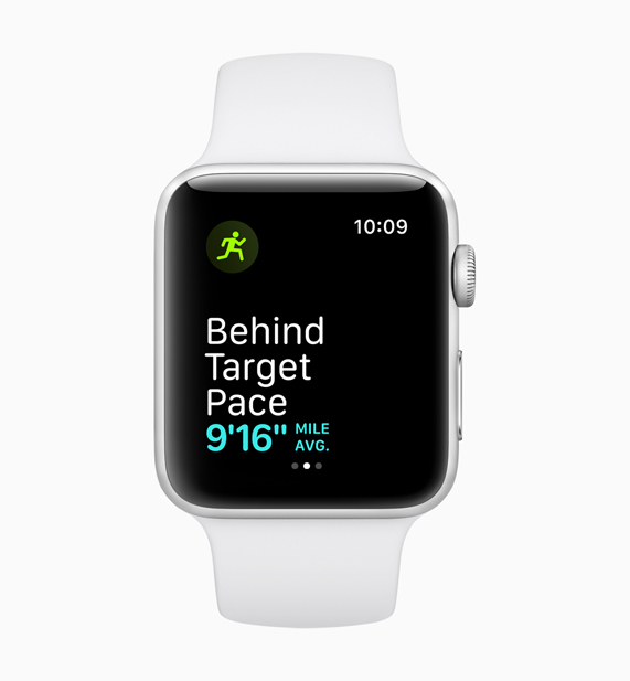 Apple Watch displaying the behind target mile pace feature