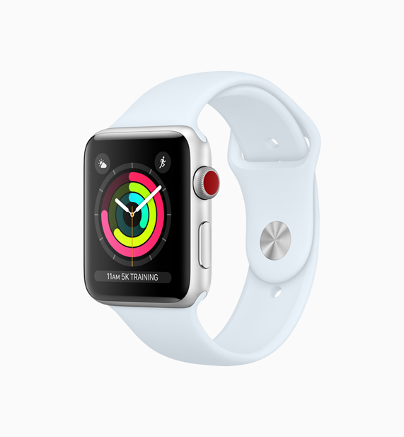 Apple Watch featuring a new sky blue band