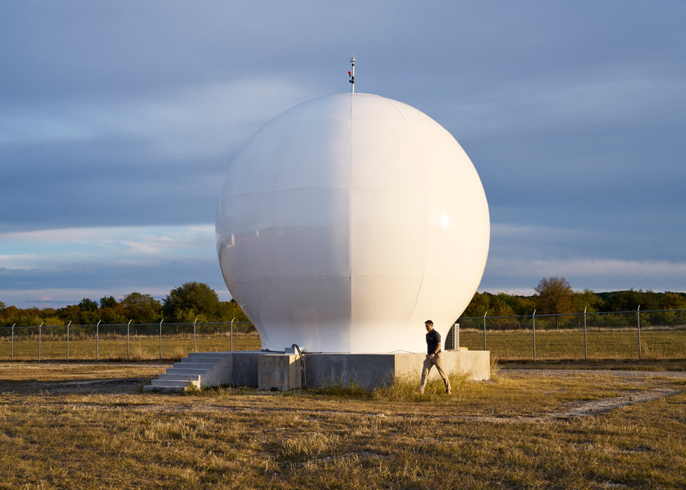A satellite is shown outdoors.