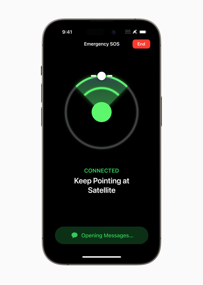 The Emergency SOS via satellite screen instructs the user to keep pointing their phone at a satellite.