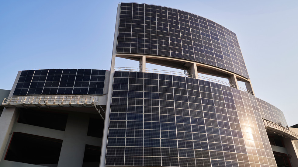 A drone view of the dedicated solar array at Apple BKC.