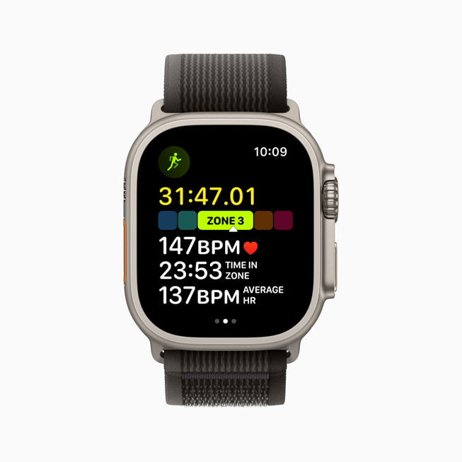 Apple Watch Ultra zeigt Herzfrequenz-Zonen an.