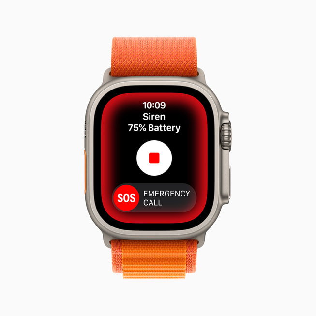 Apple Watch Ultra, die das Sirene Feature zeigt.