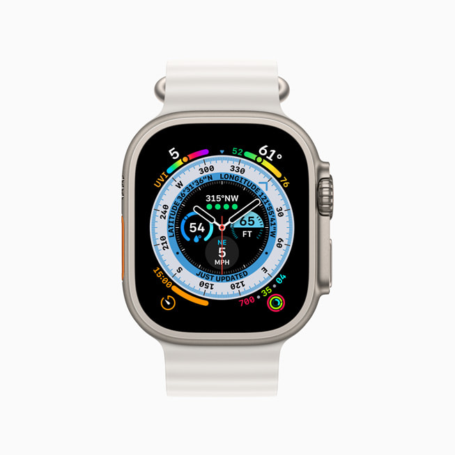 Apple Watch Ultra zeigt Wasserkomplikationen auf dem Wayfinder Zifferblatt.