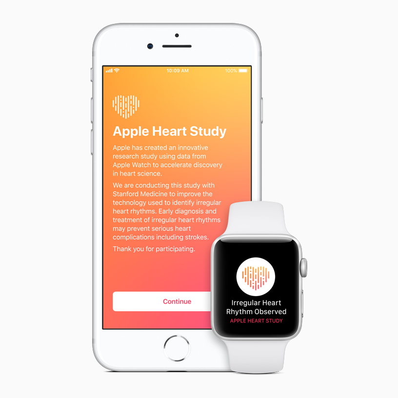 iPhone and Apple Watch showing the Apple Heart Study app.