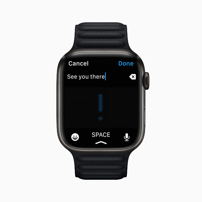 Apple Watch Series 7 shows dictation in the Messages app.