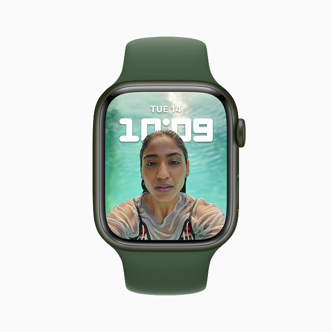 Apple Watch Series 7’s new Portraits face is shown.