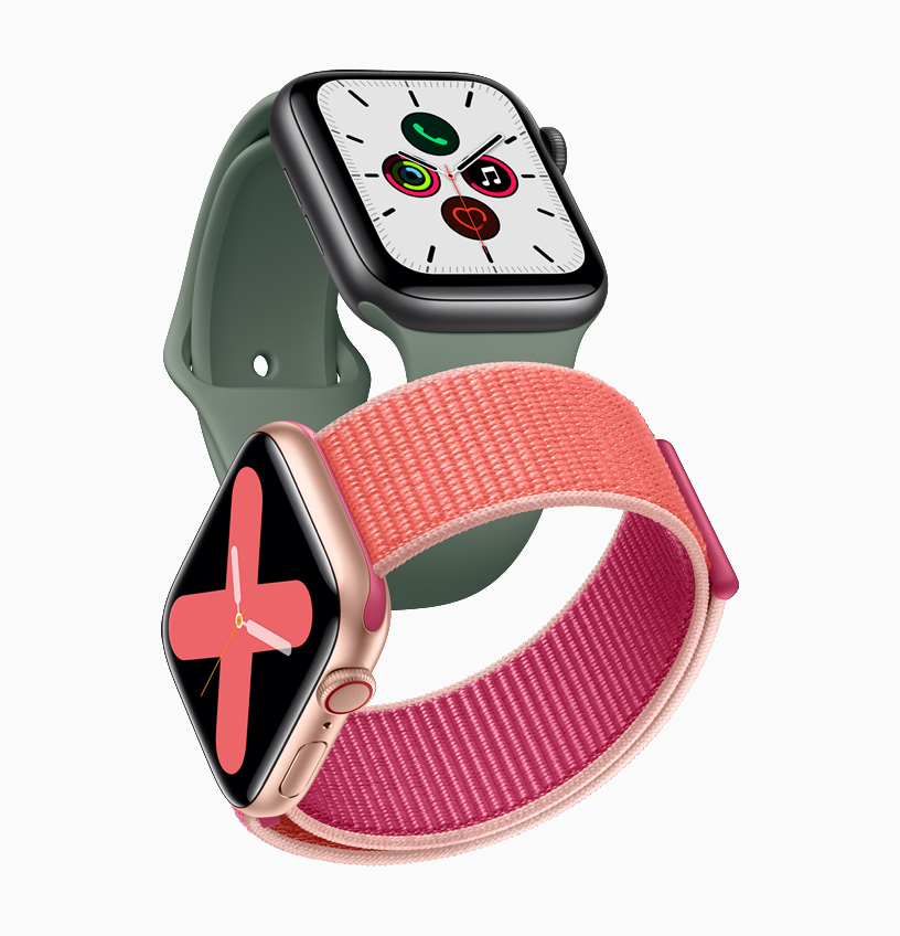 Two Apple Watch Series 5 watches.