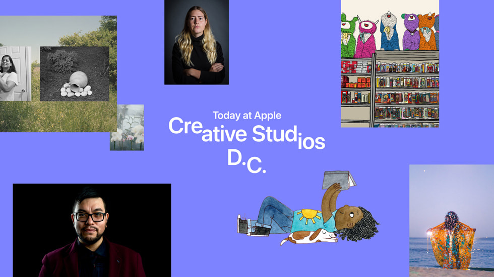 A graphic with artist images reads “Today at Apple Creative Studios D.C.”