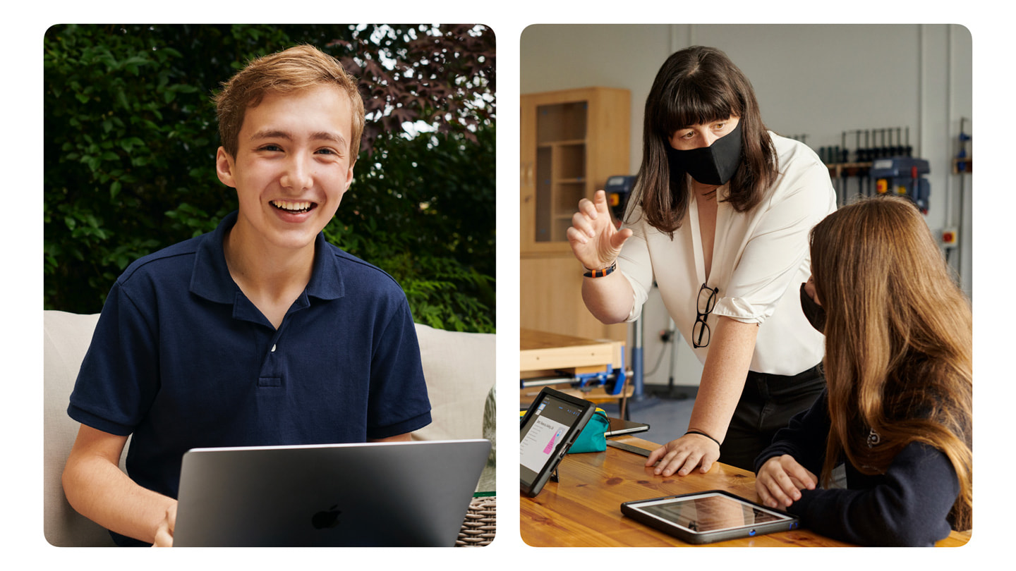 App developers Ben Robinson and Lyndsey Balfe are shown in a classroom setting.