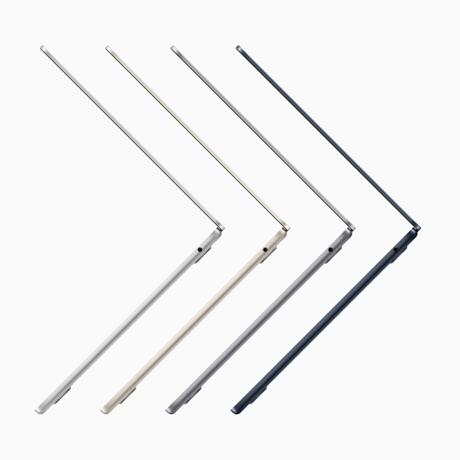 M2를 탑재한 MacBook Air 기기의 측면.