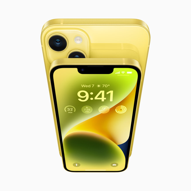 새로운 옐로 색상의 iPhone 14 및 iPhone 14 Plus.