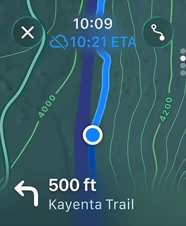 Maps app, navigation instructions appear at bottom of screen