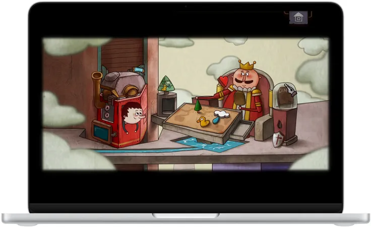 MacBook Neo, silver color, screen shows a scene from the game Oceanhorn 3