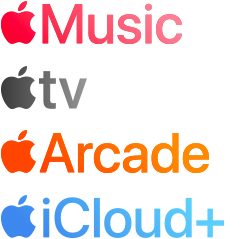 A list of Apple services: Apple Music, Apple TV, Apple Arcade, and Apple iCloud Plus