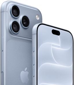 iPhone 18 Pro, culoare Ghețar, vedere frontală și posterioară prezentând Ceramic Shield și sistemul de trei camere