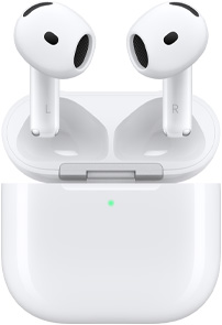 AirPods 5 Kablosuz Şarj Kutusu, AirPods’un üzerinde açık duruyor.