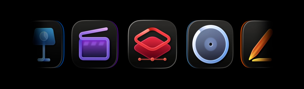 Apple Creator Studio uygulama simgeleri: Final Cut Pro, Pixelmator Pro, Logic Pro, Pages, Compressor, MainStage, Numbers, Motion, Freeform, Keynote