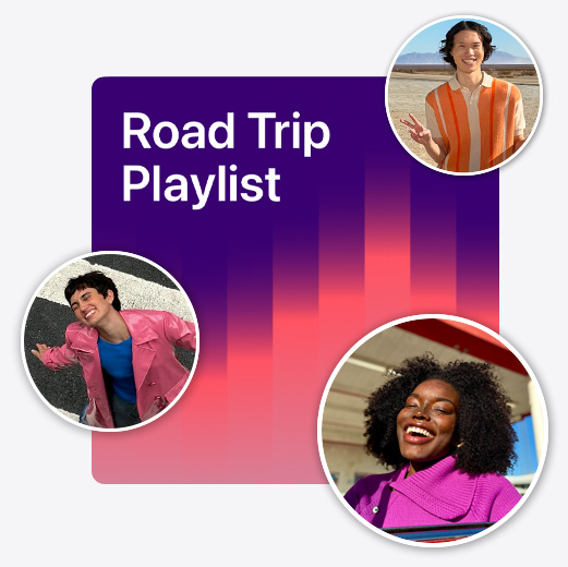 Cover art from a collaborative playlist called "Road Trip Playlist" featuring profile photos of different listeners