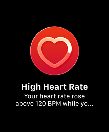 High heart rate notification, white heart outline icon on red circle