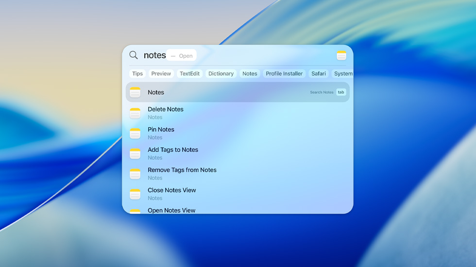 Spotlight search for notes.