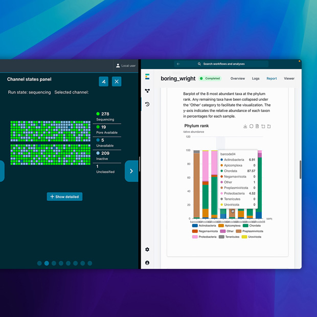 Software, die die Oxford Nanopore App anzeigt.