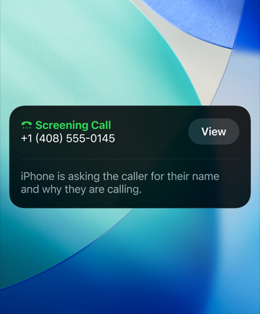 iPhone app showing Call Screening feature in use