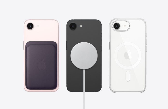 iPhone 17e, face arrière, accessoires MagSafe fixés