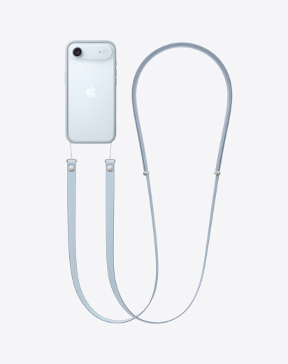 iPhone Air, back exterior, light gray Bumper with Crossbody Strap attached