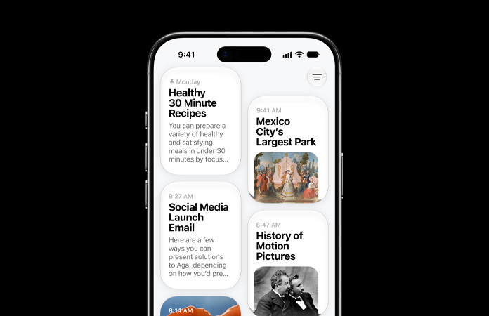 iPhone Air, screen shows Siri app displaying Siri AI conversations about healthy thirty-minute recipes, Mexico City largest park, social media launch email, history of motion pictures and chanterelle mushrooms
