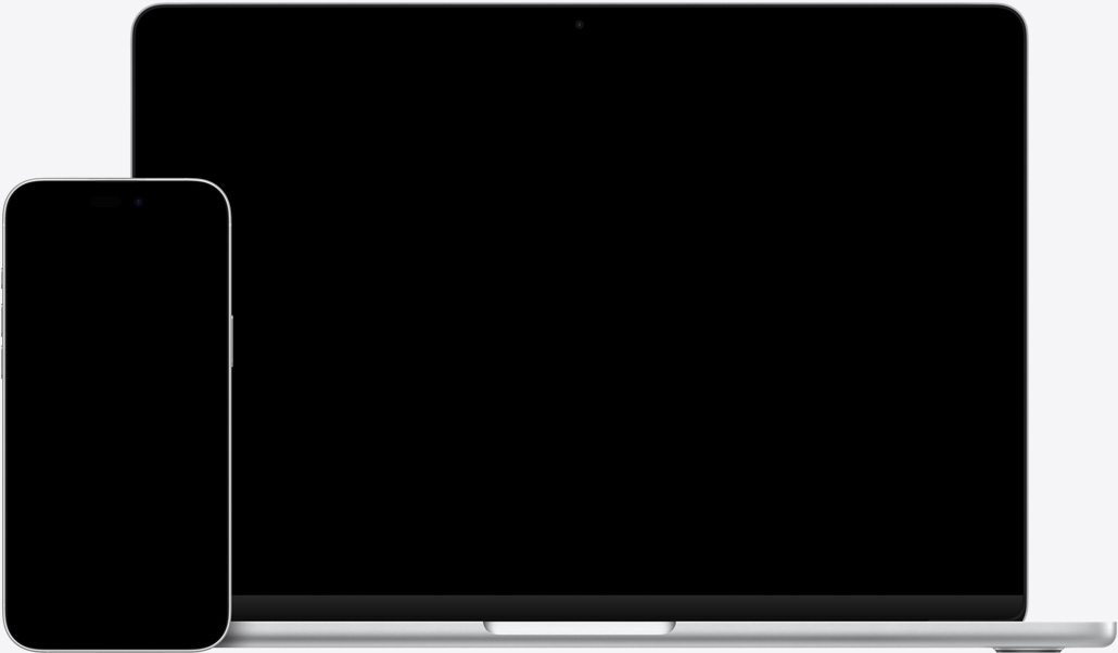 iPhone 16 Plus’ta Notlar uygulaması açık ve bir metin seçili, 13 inç MacBook Air’de Keynote slaytı açık, slaytta Notlar uygulamasında seçili olan metin görülüyor
