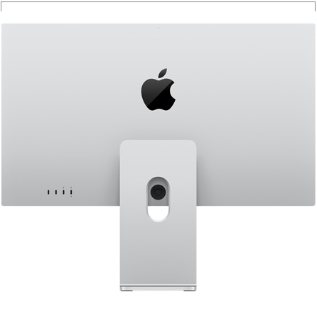 Back view of Studio Display with tilt- and height -adjustable stand, showing width measurement