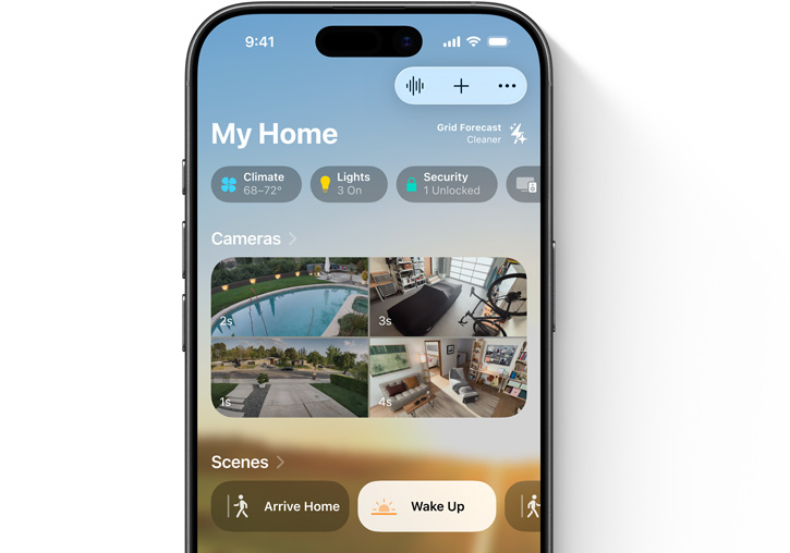 An iPhone showing the Home App 'My Home' UI